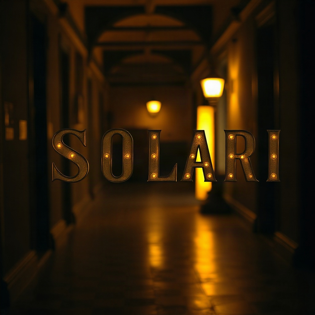 Solari flap letters catching amber light