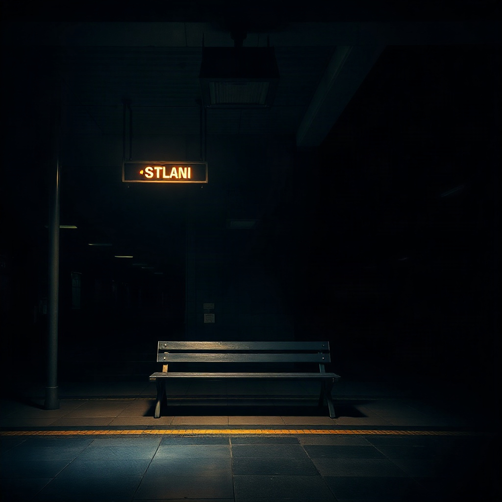 Platform bench under ceiling lamps